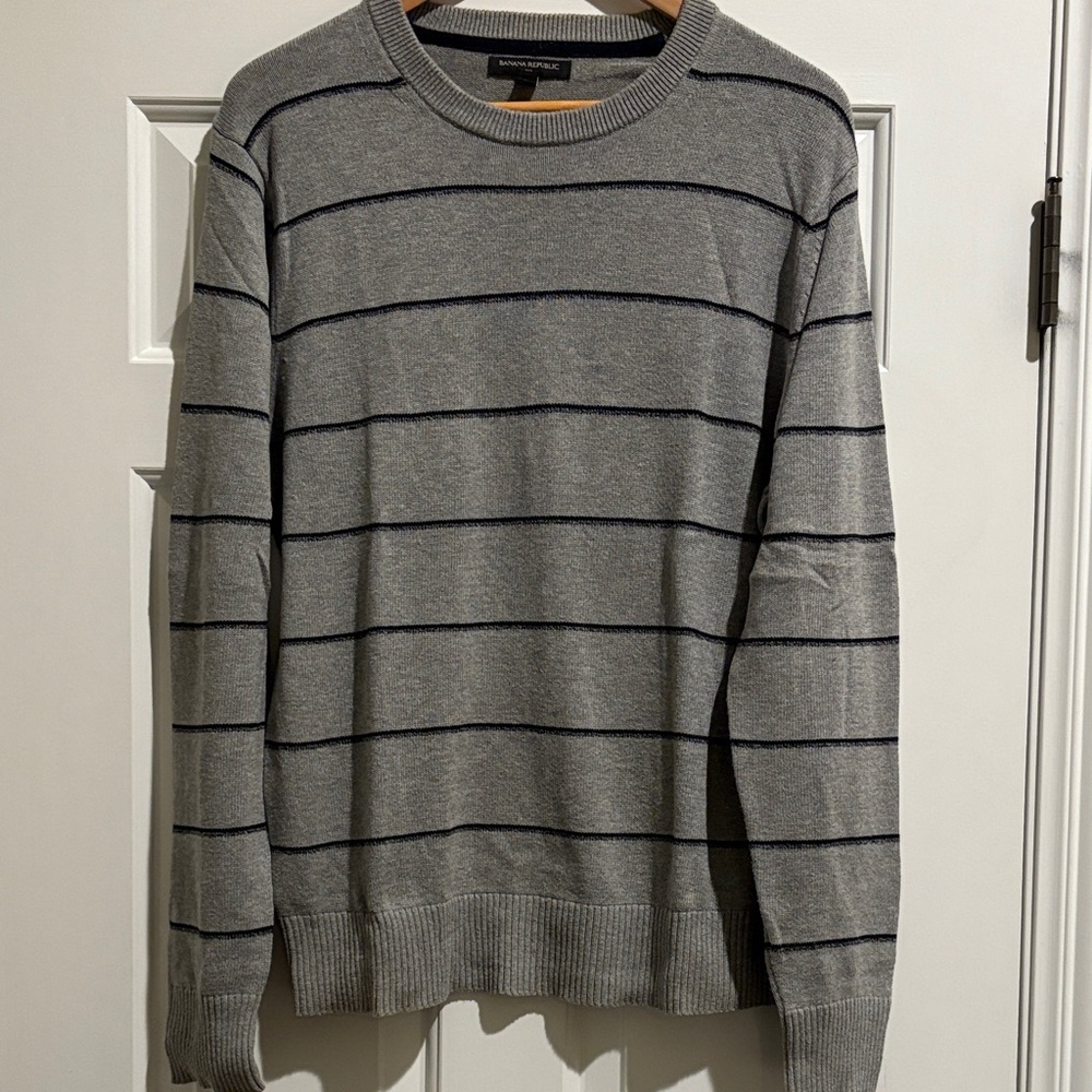 Banana Republic Gray and Navy Striped Crewneck Sweater, like new
